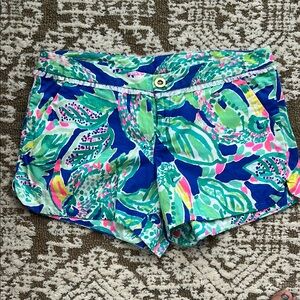 Lilly Pulitzer High Waist Blue and Green Tropical Shorts